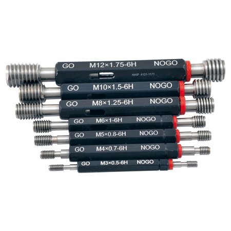 H & H INDUSTRIAL PRODUCTS 7 Piece H6 Metric Go-Nogo Thread Plug Gage Set With Handle 4101-1171